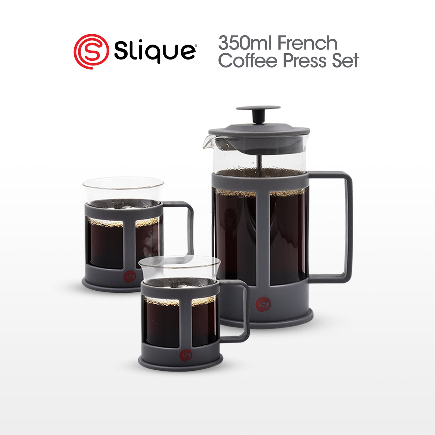 SLIQUE Coffee Press + 2pcs Mug Set