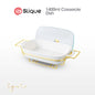 SLIQUE Casserole Serving Dish Rectangle - Signature Porcelain Collection Gold Stand with 2 Candle Burner