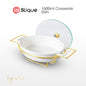 SLIQUE Casserole Serving Dish Oval - Signature Porcelain Collection Gold Stand with 2 Candle Burner