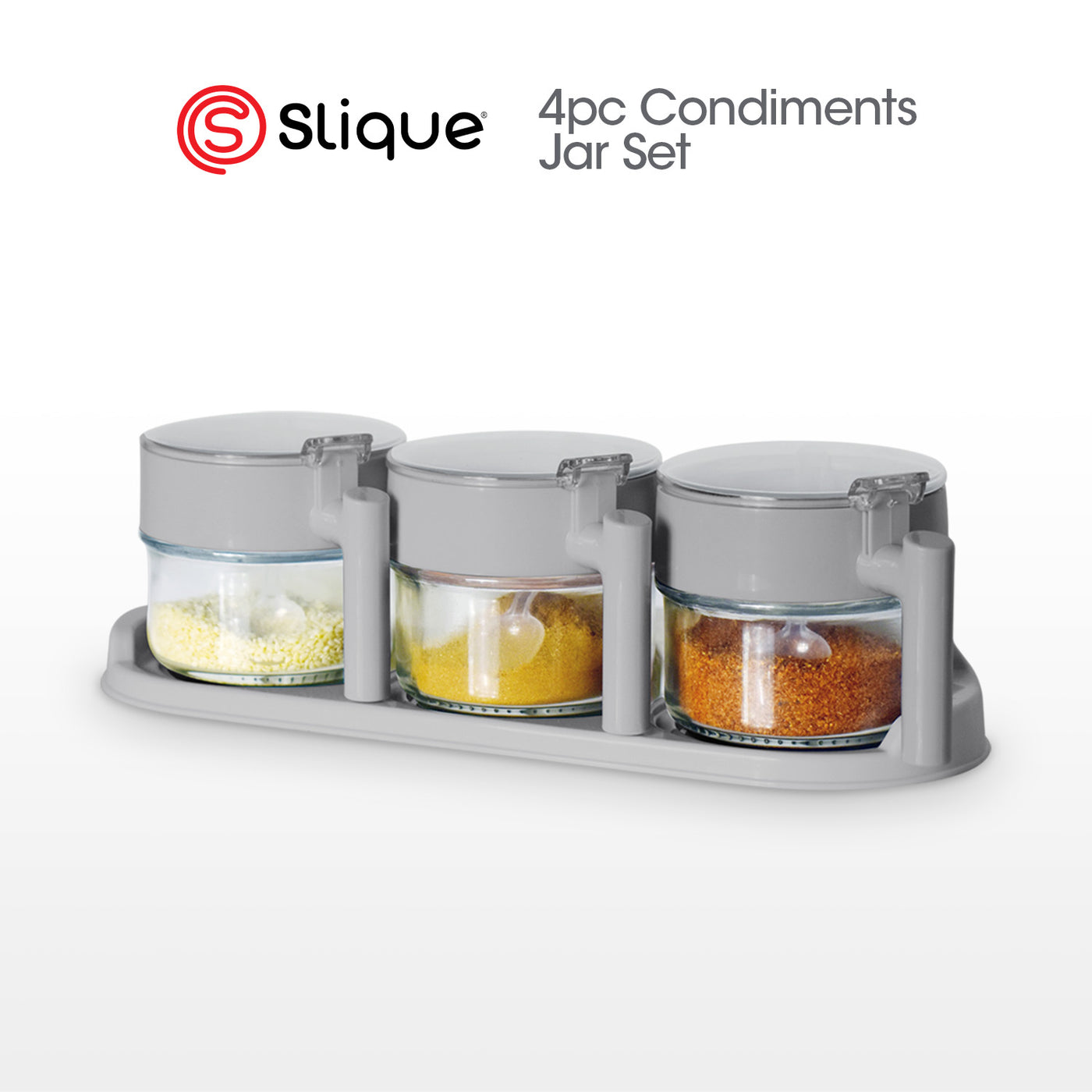 SLIQUE Premium Sodium Glass Condiment Jar Set, Condiments Organizer Bottle 3pcs Jar Set 280ml