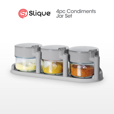 SLIQUE Premium Sodium Glass Condiment Jar Set, Condiments Organizer Bottle 3pcs Jar Set 280ml