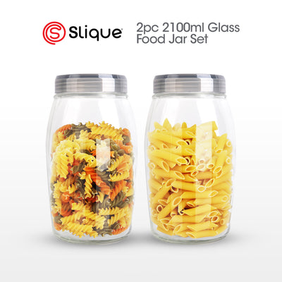 SLIQUE Premium Sodium Glass Food Jars 2pcs Jar Set 500/750/1000/1700/2100ml