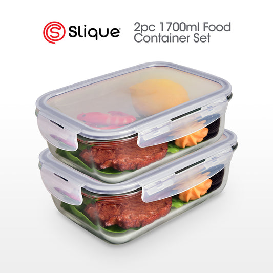 SLIQUE Premium Borosilicate Glass Food Container, Food Storage Dispensers, Glass Kitchen Organizer with Air-Tight Locking Lid Square/Rectangle 2pcs Jar Set 330/360/500/550/750/830/1700ml