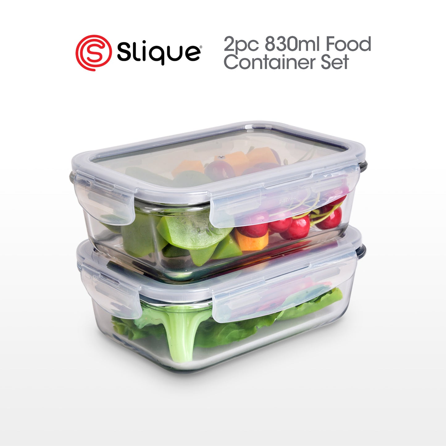 SLIQUE Premium Borosilicate Glass Food Container, Food Storage Dispensers, Glass Kitchen Organizer with Air-Tight Locking Lid Square/Rectangle 2pcs Jar Set 330/360/500/550/750/830/1700ml