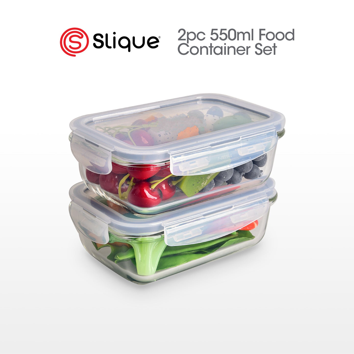 SLIQUE Premium Borosilicate Glass Food Container, Food Storage Dispensers, Glass Kitchen Organizer with Air-Tight Locking Lid Square/Rectangle 2pcs Jar Set 330/360/500/550/750/830/1700ml