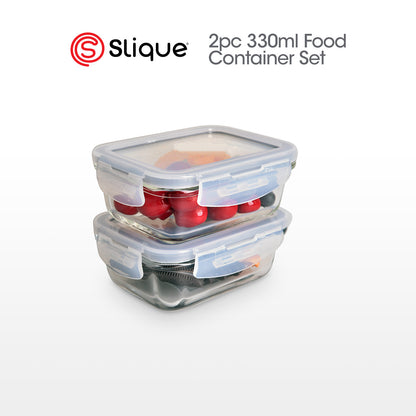 SLIQUE Premium Borosilicate Glass Food Container, Food Storage Dispensers, Glass Kitchen Organizer with Air-Tight Locking Lid Square/Rectangle 2pcs Jar Set 330/360/500/550/750/830/1700ml