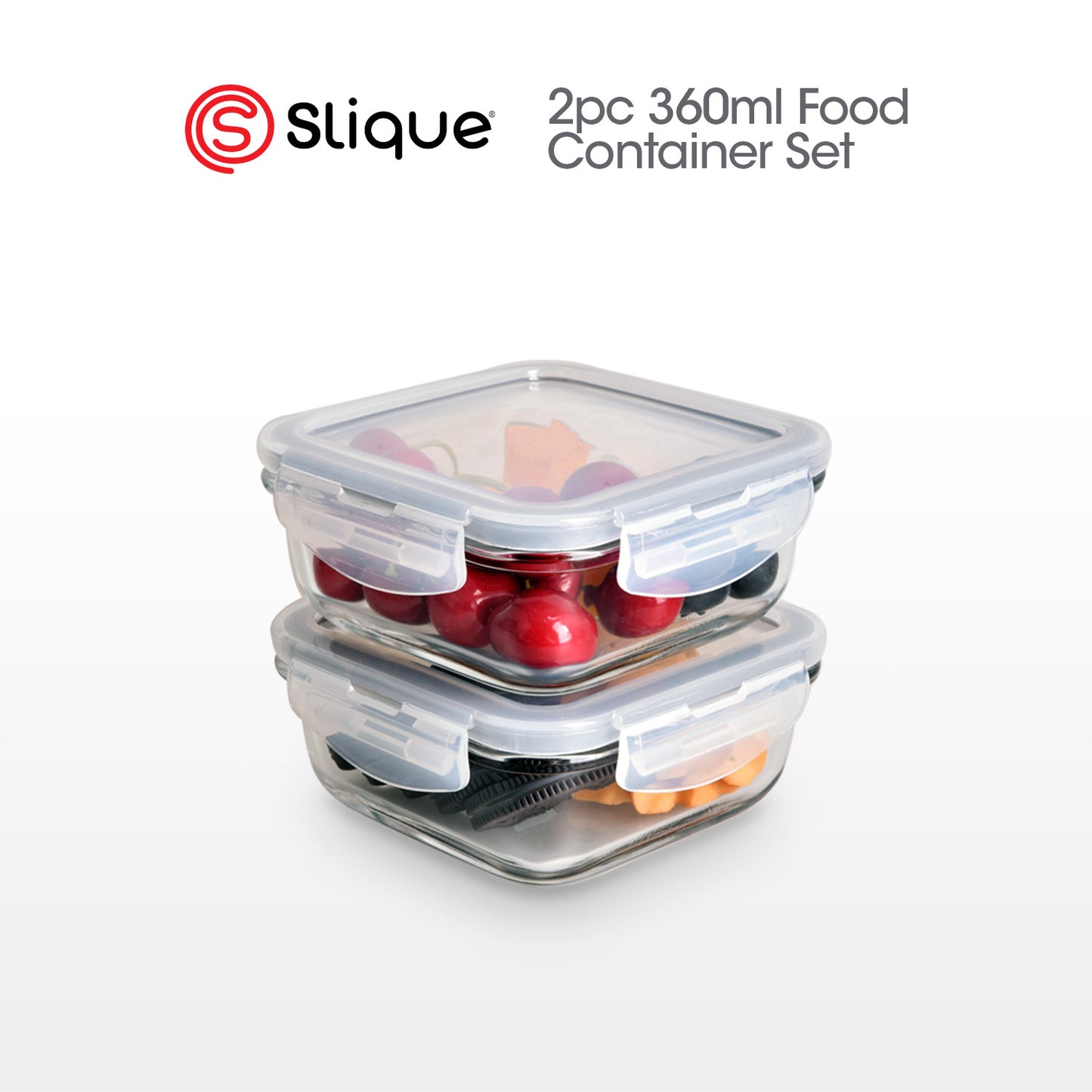 SLIQUE Premium Borosilicate Glass Food Container, Food Storage Dispensers, Glass Kitchen Organizer with Air-Tight Locking Lid Square/Rectangle 2pcs Jar Set 330/360/500/550/750/830/1700ml