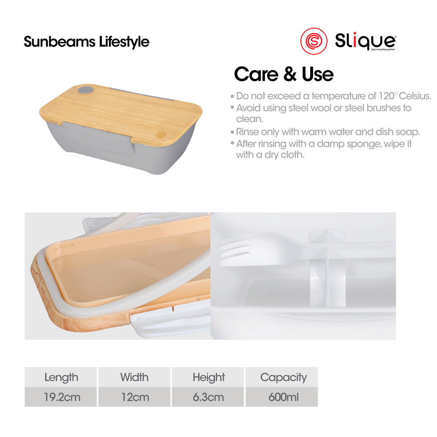 SLIQUE Lunch box w/ PP Spork Included | Compartment 600ml BPA Free