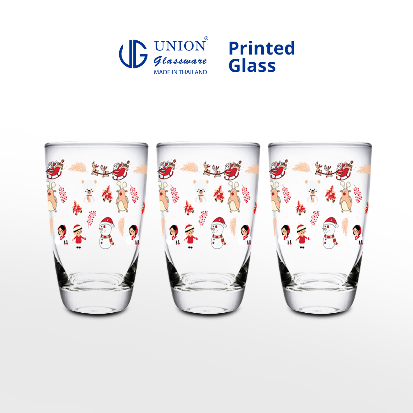 UNION GLASS Thailand Premium Printed Glass Limited Edition Design Water, Juice, Soda Glass 445ml | 16oz Set of 3