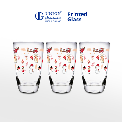 UNION GLASS Thailand Premium Printed Glass Limited Edition Design Water, Juice, Soda Glass 445ml | 16oz Set of 3