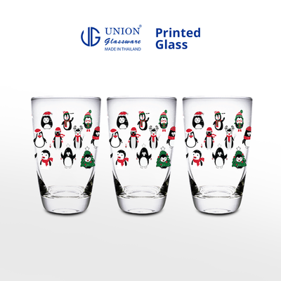 UNION GLASS Thailand Premium Printed Glass Limited Edition Design Water, Juice, Soda Glass 445ml | 16oz Set of 3