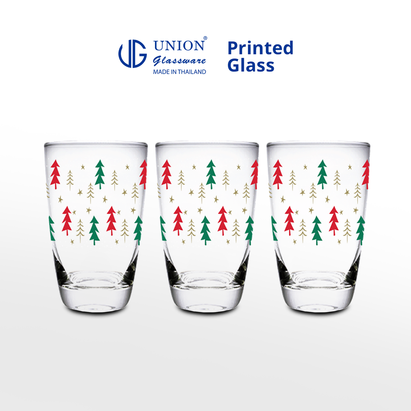 UNION GLASS Thailand Premium Printed Glass Limited Edition Design Water, Juice, Soda Glass 445ml | 16oz Set of 3