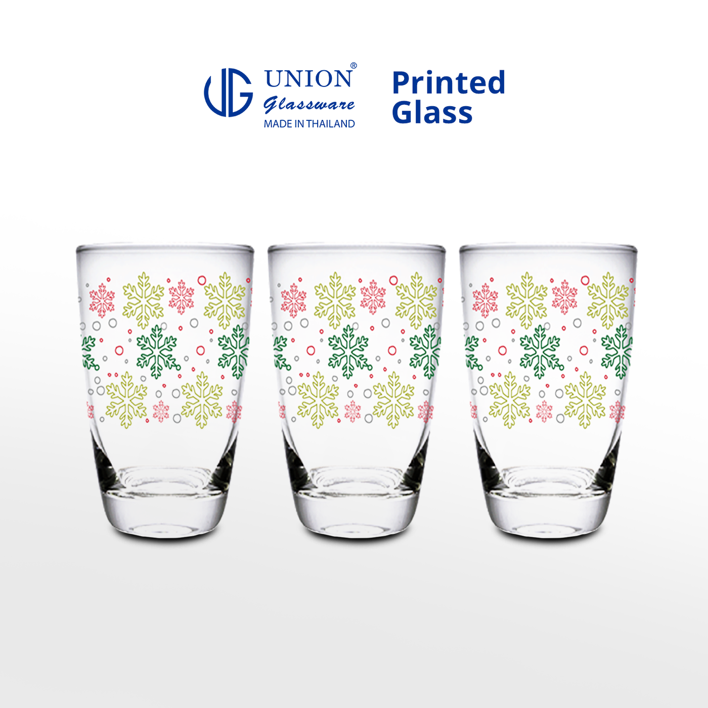 UNION GLASS Thailand Premium Printed Glass Limited Edition Design Water, Juice, Soda Glass 445ml | 16oz Set of 3