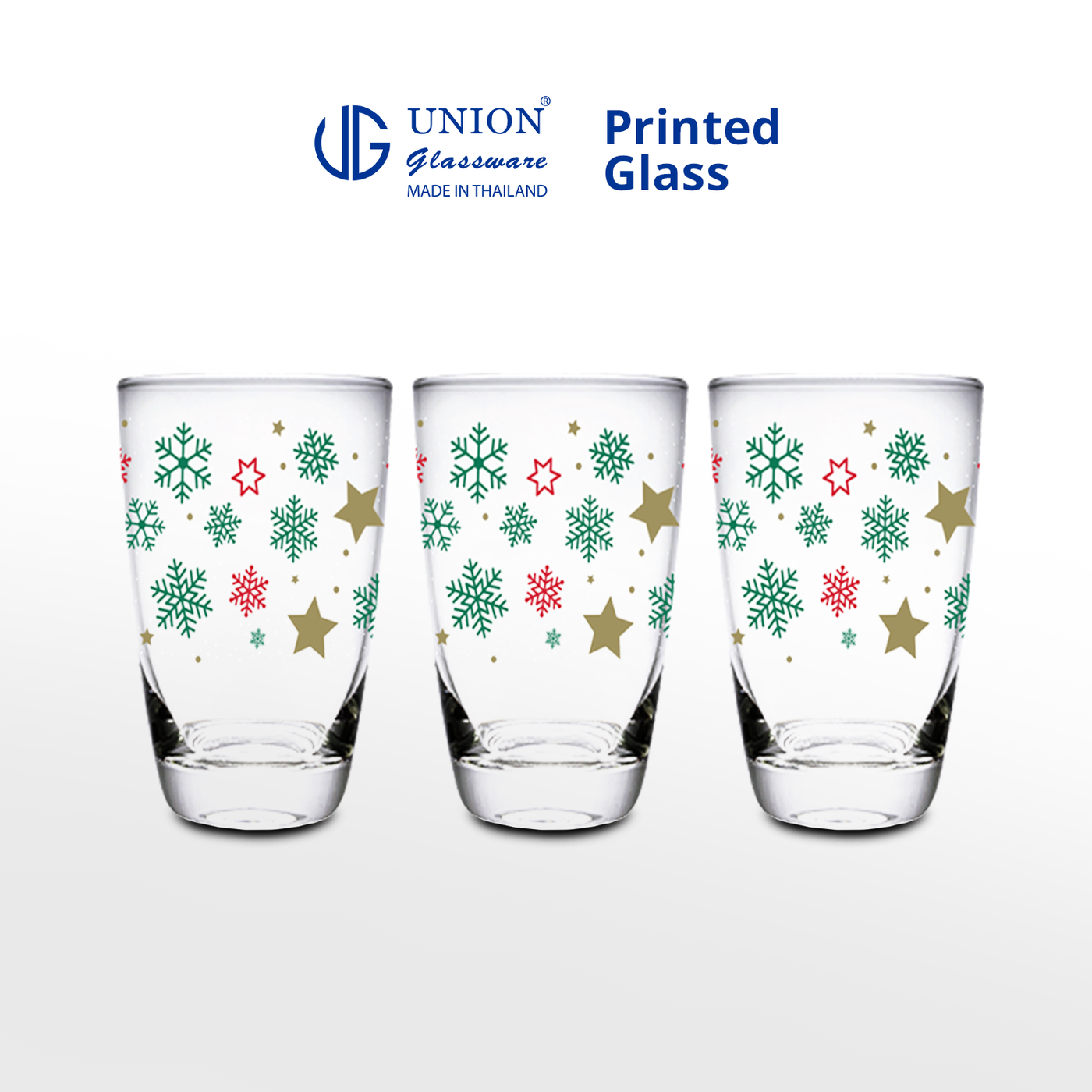 UNION GLASS Thailand Premium Printed Glass Limited Edition Design Water, Juice, Soda Glass 445ml | 16oz Set of 3