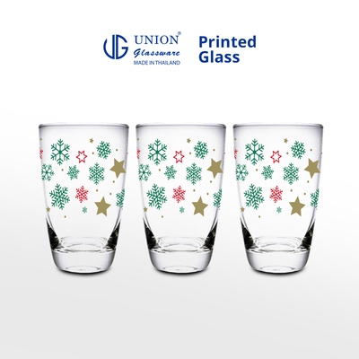 UNION GLASS Thailand Premium Printed Glass Limited Edition Design Water, Juice, Soda Glass 445ml | 16oz Set of 3