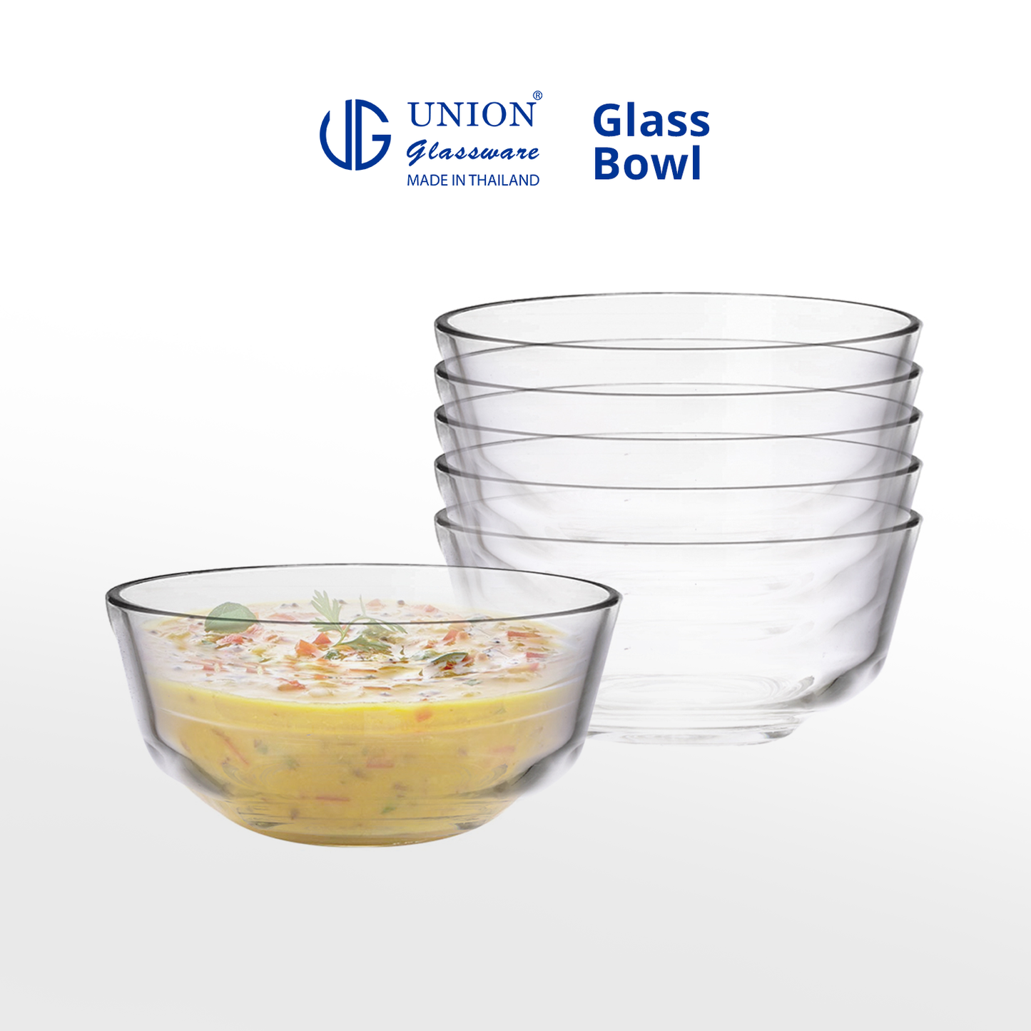 UNION GLASS Thailand Premium Clear Glass Bowl 405ml | 4.6oz | 4.6" Set of 6