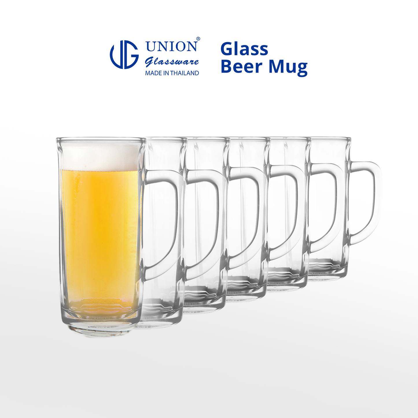 UNION GLASS Thailand Premium Clear Glass Beer Mug Beer Lovers 375ml Set of 6