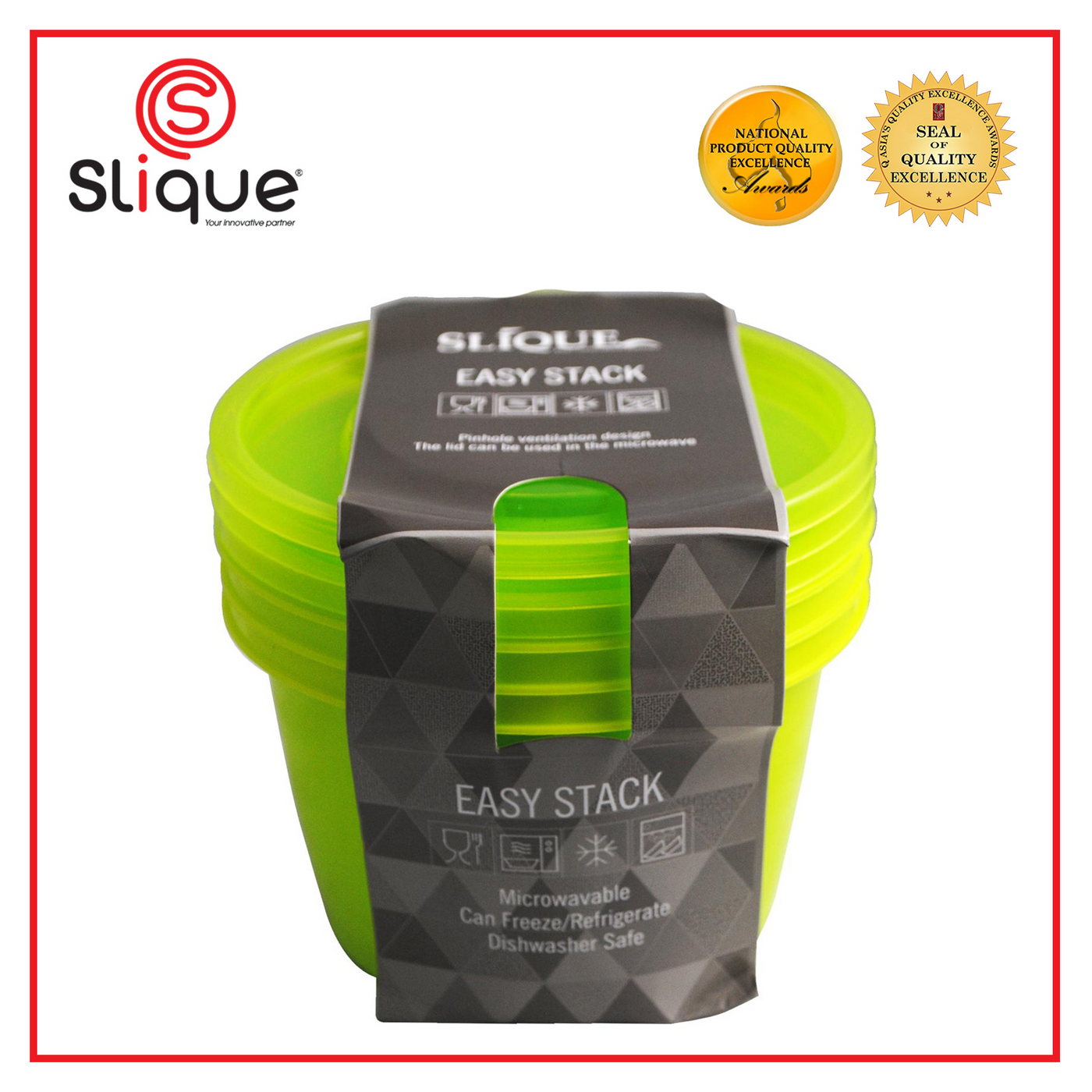 SLIQUE  Premium 3pcs Set Round Crisper Food Container 900ml