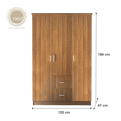 NEST DESIGN LAB Premium Wardrobe 3 Doors & 2 Drawers - Walnut