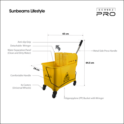 SCRUBZ Pro Bucket 20 Liter and Wringer Combo Janitorial Cart