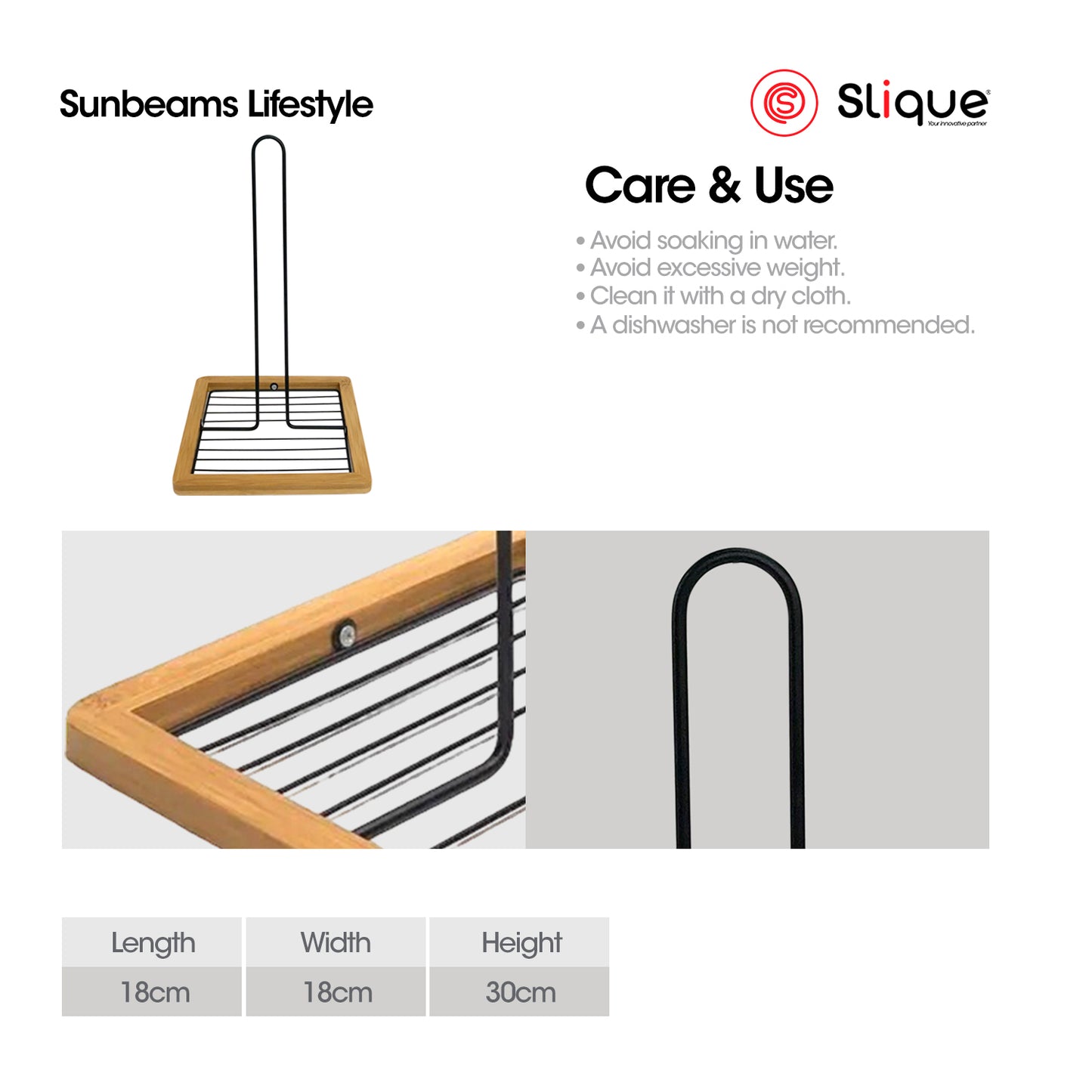 SLIQUE Premium Tissue Roll Holder 18x18x30cm Bamboo Metal Wire Organizer