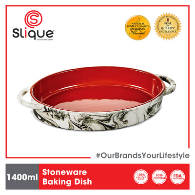 SLIQUE Premium Porcelain Oval Bakedish, Oven Dish Plate, Baking Dish Pan with Handle 0.9L/1.4L