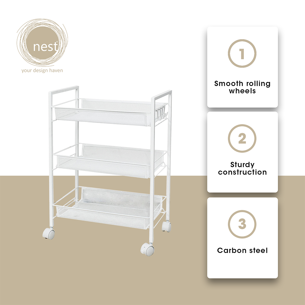 NEST DESIGN LAB Premium Narrow Kitchen Storage Trolley Cart - White