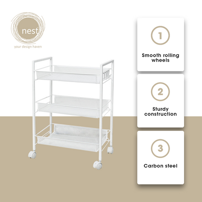 NEST DESIGN LAB Premium Narrow Kitchen Storage Trolley Cart - White