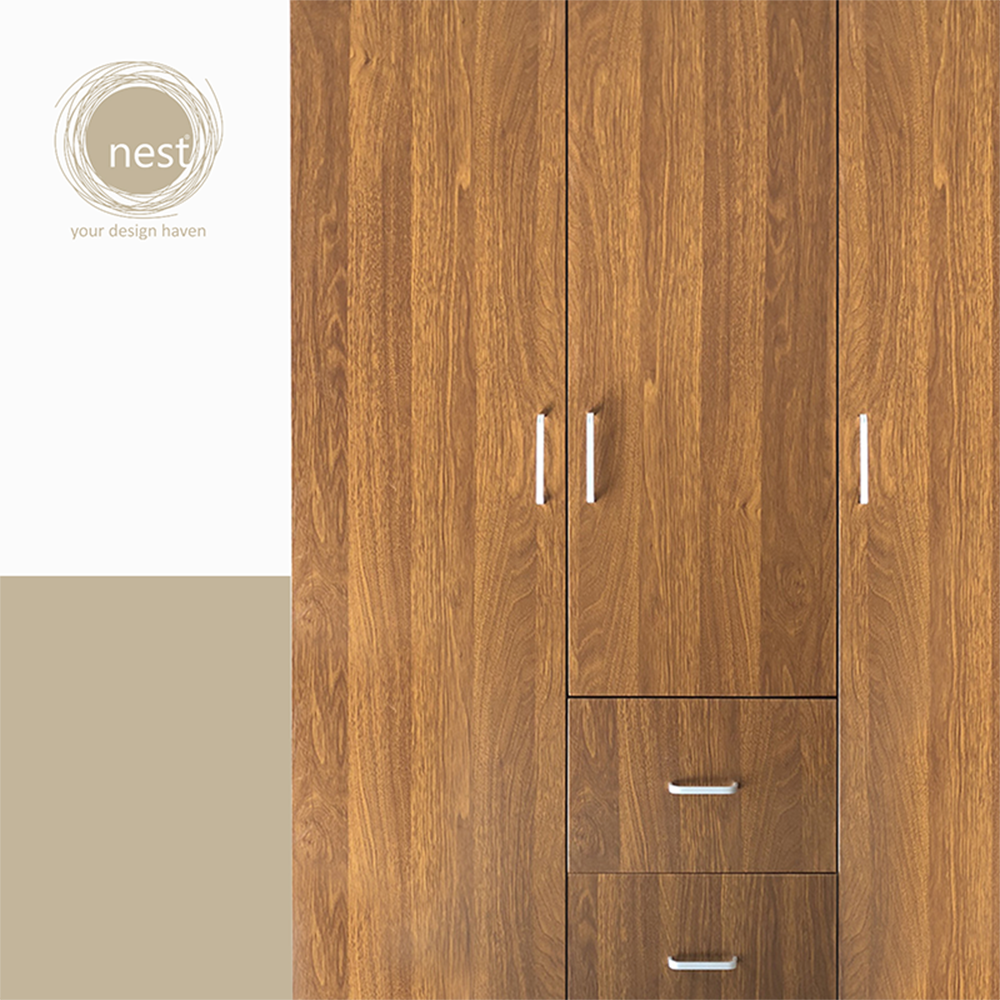 NEST DESIGN LAB Premium Wardrobe 3 Doors & 2 Drawers - Walnut