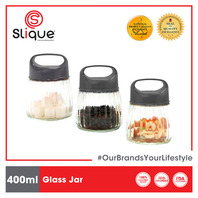 SLIQUE Glass Jar w/ Glass Lid | Ceramic Lid | Aluminum Lid [Set of 3]
