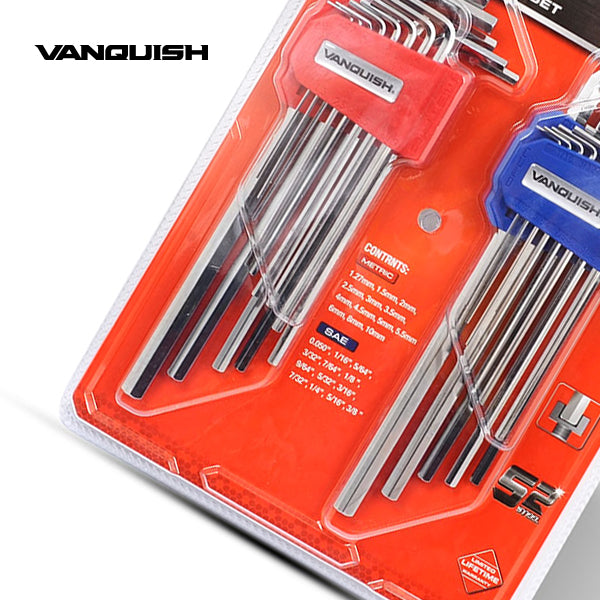 VANQUISH Premium | Heavy Duty | Professional Long Arm Hex Key Wrench Set of 26