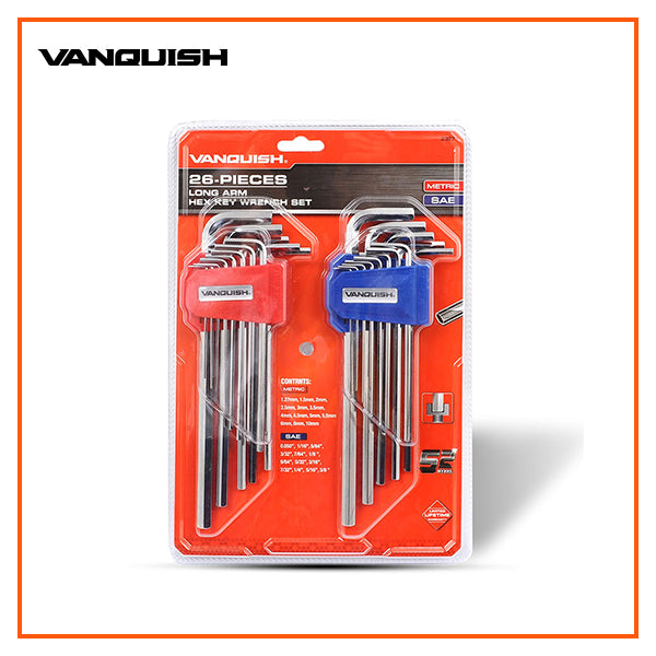 VANQUISH Premium | Heavy Duty | Professional Long Arm Hex Key Wrench Set of 26