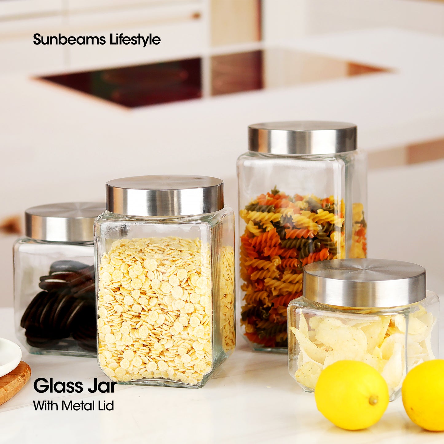 SLIQUE Premium Glass Jar w/ Stainless Steel Lid Airtight Set of 2 2000ml