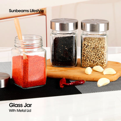 SLIQUE Premium Glass Jar w/ Stainless Steel Lid Airtight 300ml|0.3L Set of 3