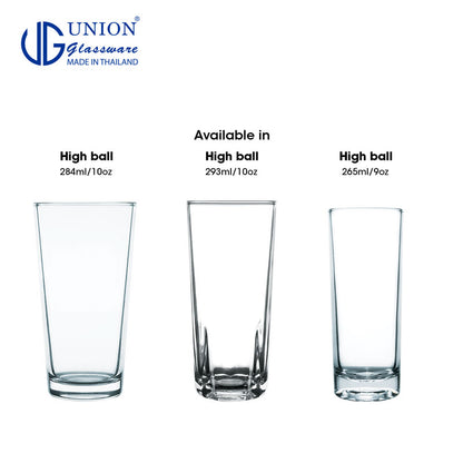 UNION GLASS Thailand Premium Clear Highball Glass 455ml Set of 6