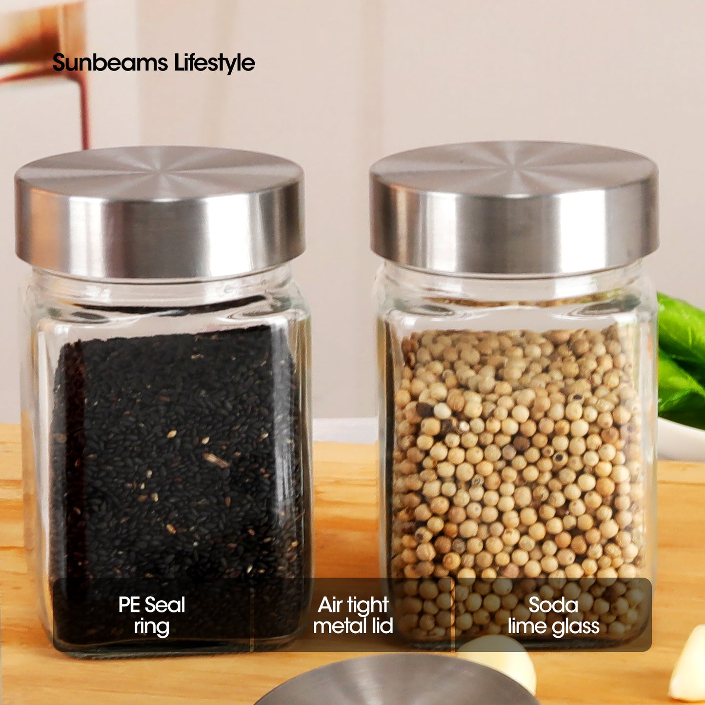 SLIQUE Premium Glass Jar w/ Stainless Steel Lid Airtight 300ml|0.3L Set of 3