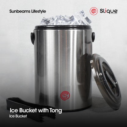 SLIQUE Premium Insulated Ice Bucket w/ Tong 2200ml (Silver)