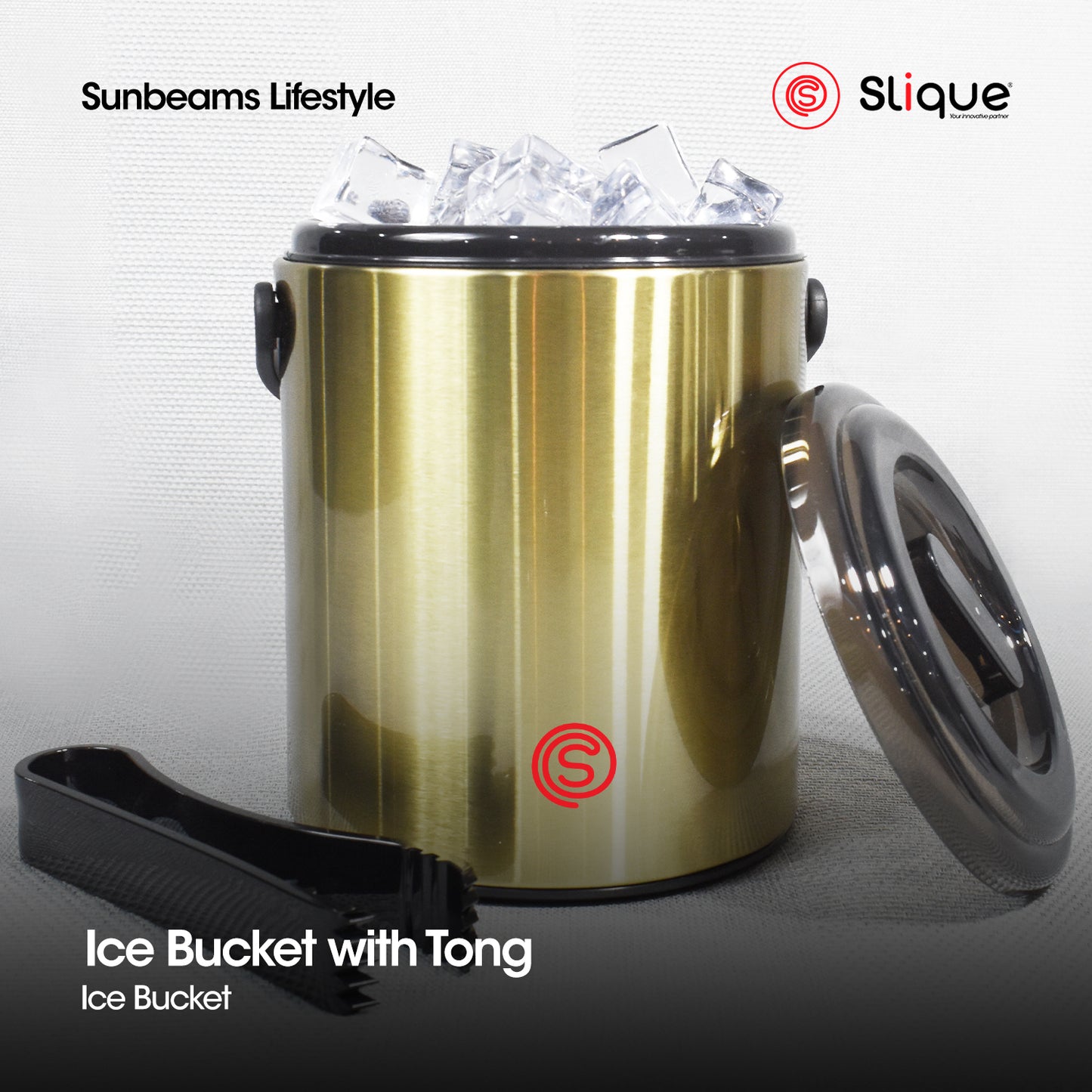 SLIQUE Premium Insulated Ice Bucket w/ Tong Stainless Steel 1600ml (Gold)