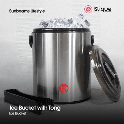 SLIQUE Premium Insulated Ice Bucket w/ Tong Stainless Steel 1600ml (Silver)