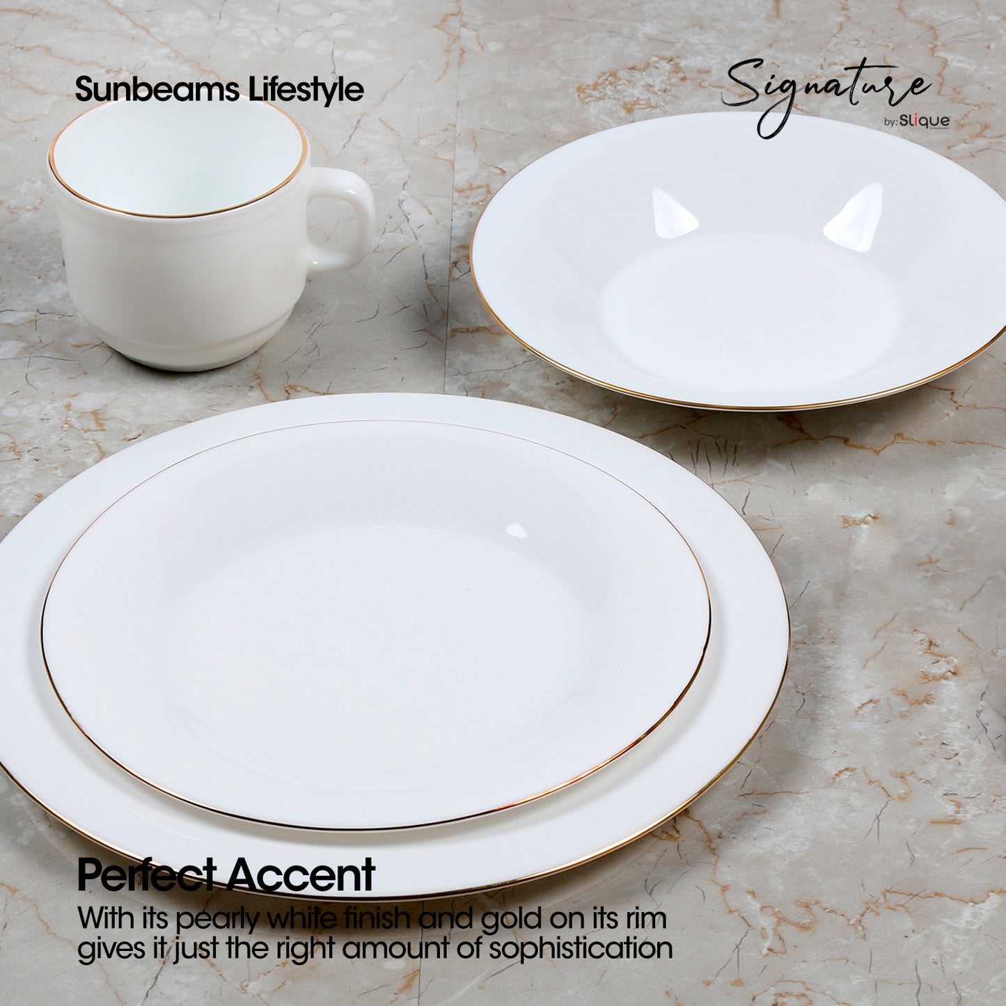 Signature by SLIQUE Opal Dinnerware sets | dinner plate | dessert plate | deep plate | dinner bowl - Extra Strong | Chip resistant | Outsanding whiteness