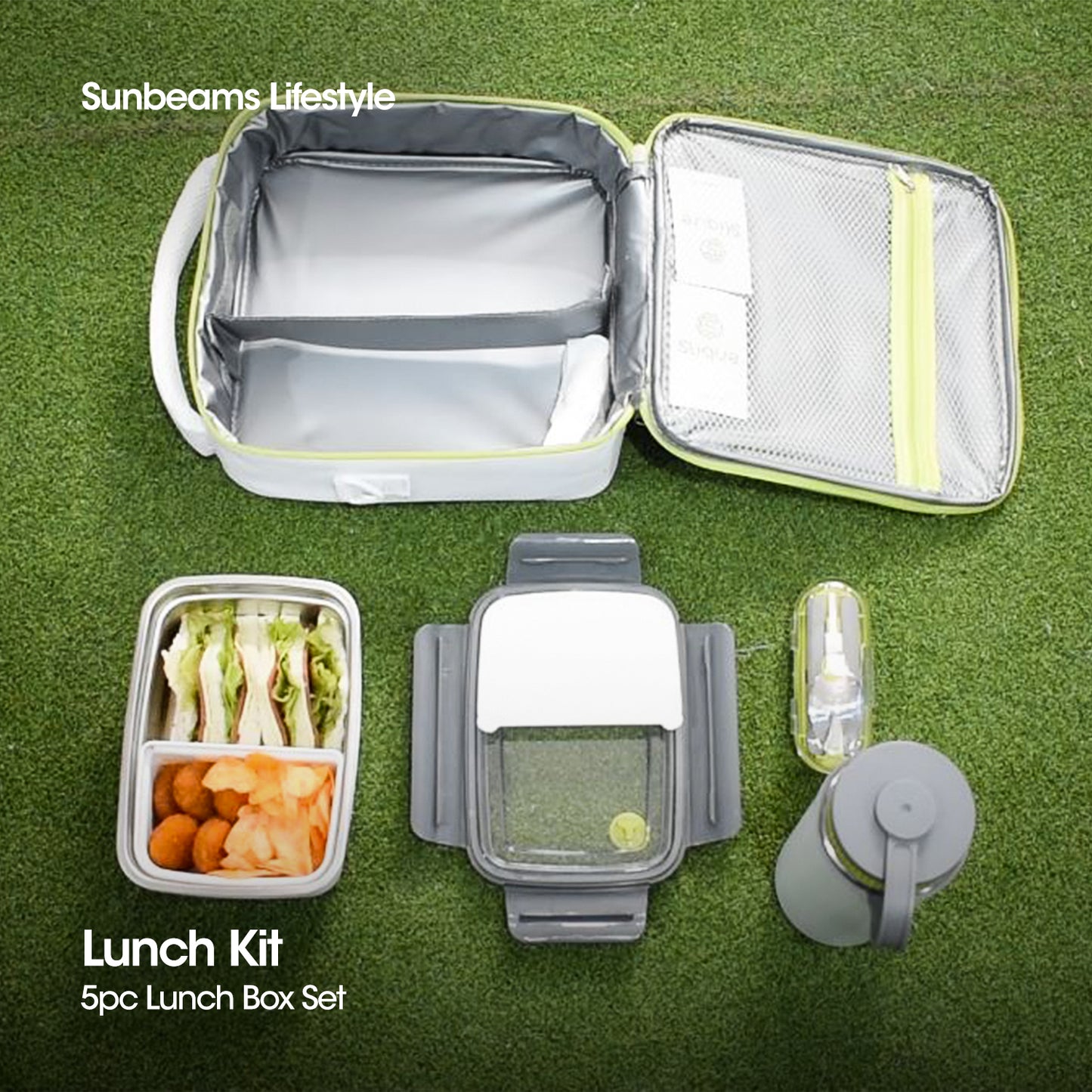 SLIQUE Premium Lunch Box Insulated Water Proof Thermal Bag w/ Detachable Shoulder Strap Set of 5 White