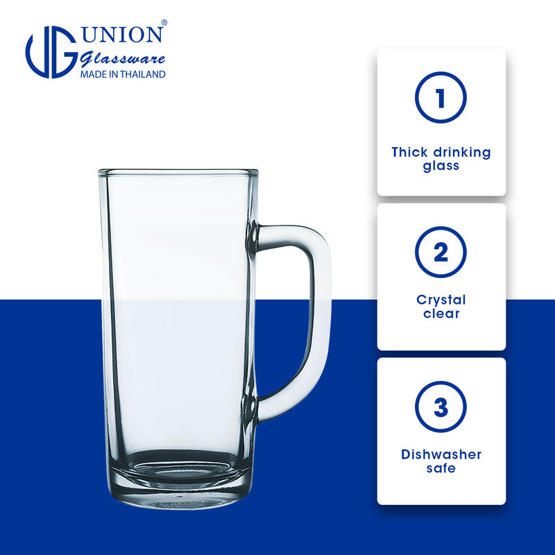 UNION GLASS Thailand Premium Clear Glass Beer Mug Beer Lovers 400ml Set of 6