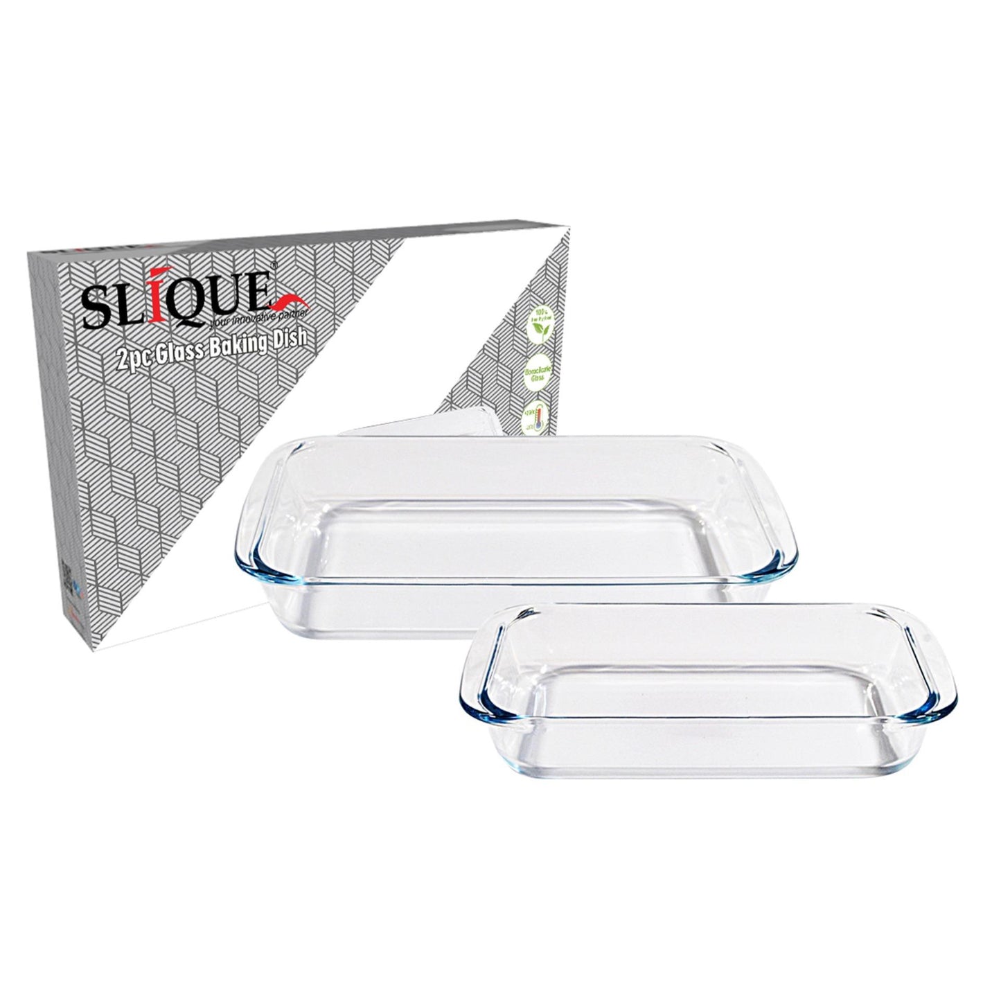 SLIQUE Glass Baking Dish [Set of 2] 1L & 1.8L Borosilicate