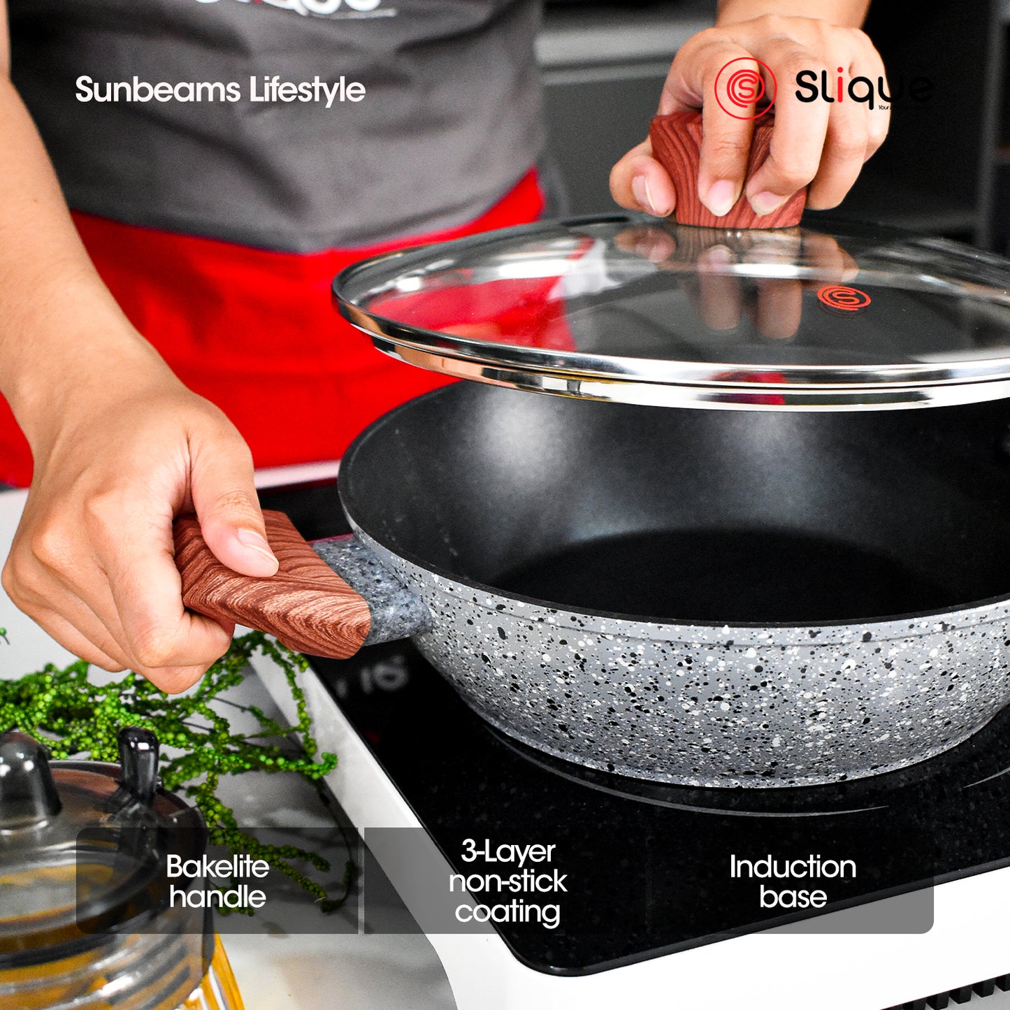 SLIQUE Granite Wok Skillet Premium Multi Layer Non-Stick 24cm