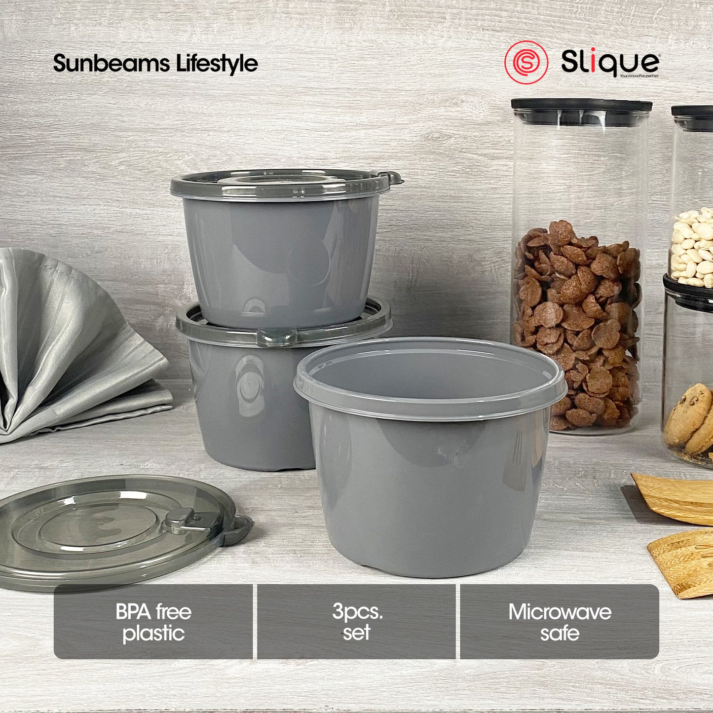 SLIQUE Premium Round Food Crisper w/ Air Vent on Lid 900ml Set of 3