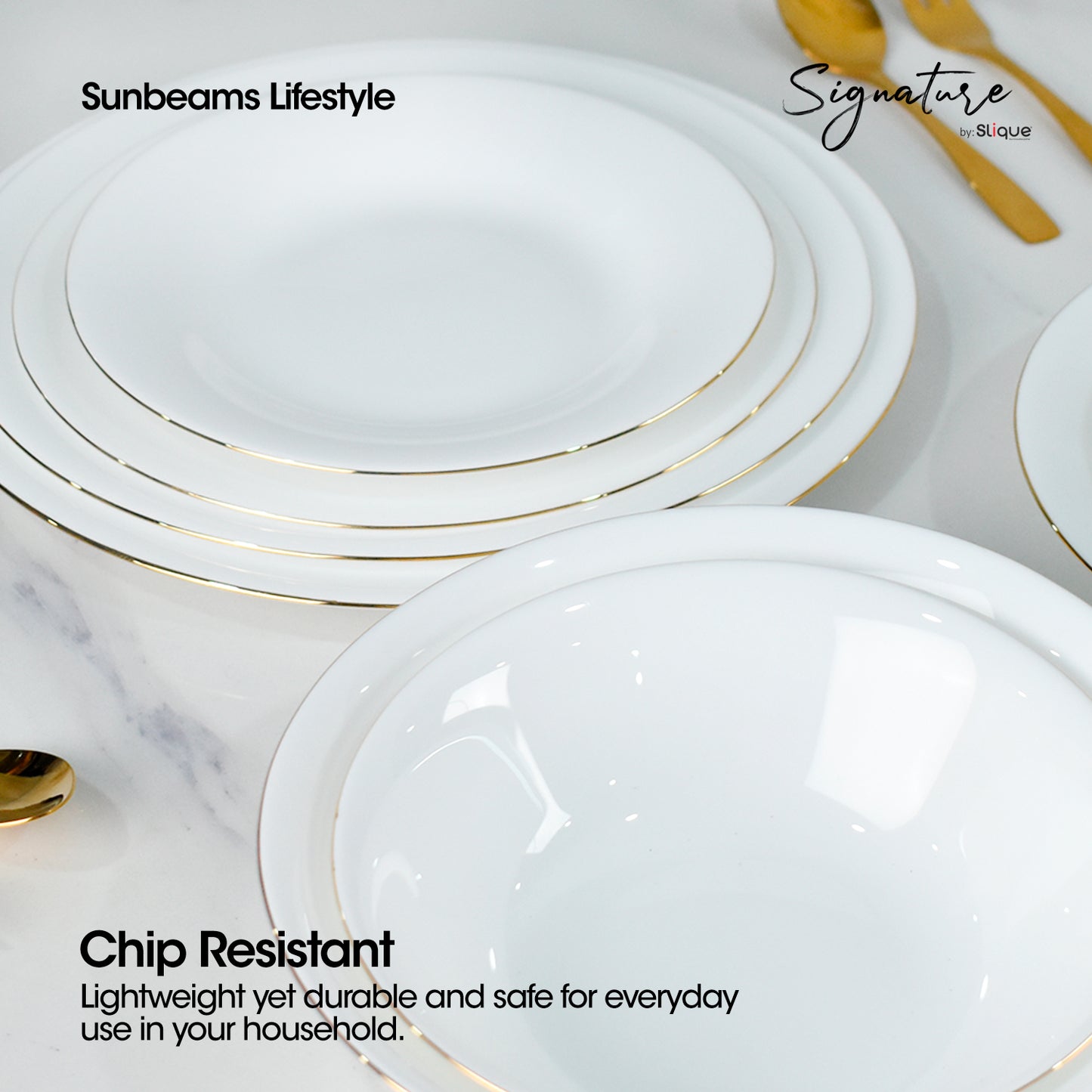 Signature by SLIQUE Opal Dinnerware sets | dinner plate | dessert plate | deep plate | dinner bowl - Extra Strong | Chip resistant | Outsanding whiteness