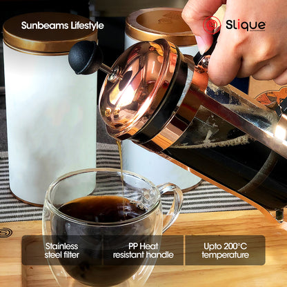 SLIQUE Premium Copper French Coffee Press 300ml (Rosegold)