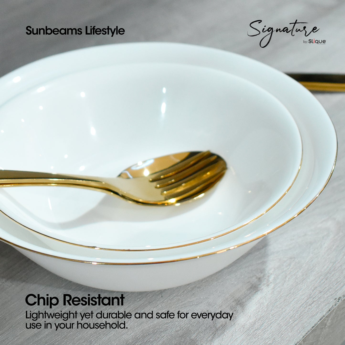 Signature by SLIQUE Opal Dinnerware sets | dinner plate | dessert plate | deep plate | dinner bowl - Extra Strong | Chip resistant | Outsanding whiteness