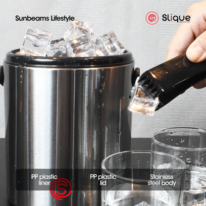 SLIQUE Premium Insulated Ice Bucket w/ Tong Stainless Steel 1600ml (Silver)