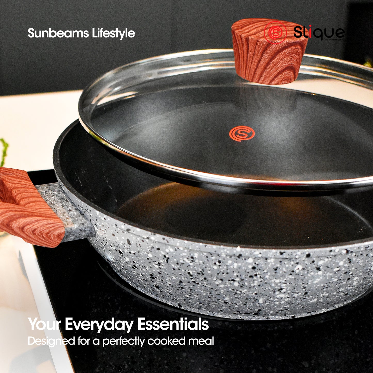 SLIQUE Granite Wok Skillet Premium Multi Layer Non-Stick 24cm